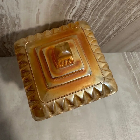 Vintage Candy Dish Iridescent Carnival Glass Lidded Pedestal Wedding Cake Box - Picture 4 of 8